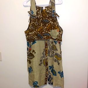 Small/Medium Winter Sun 100% Linen Dress MultiColor Fall Leaf Pattern w/ Buttons